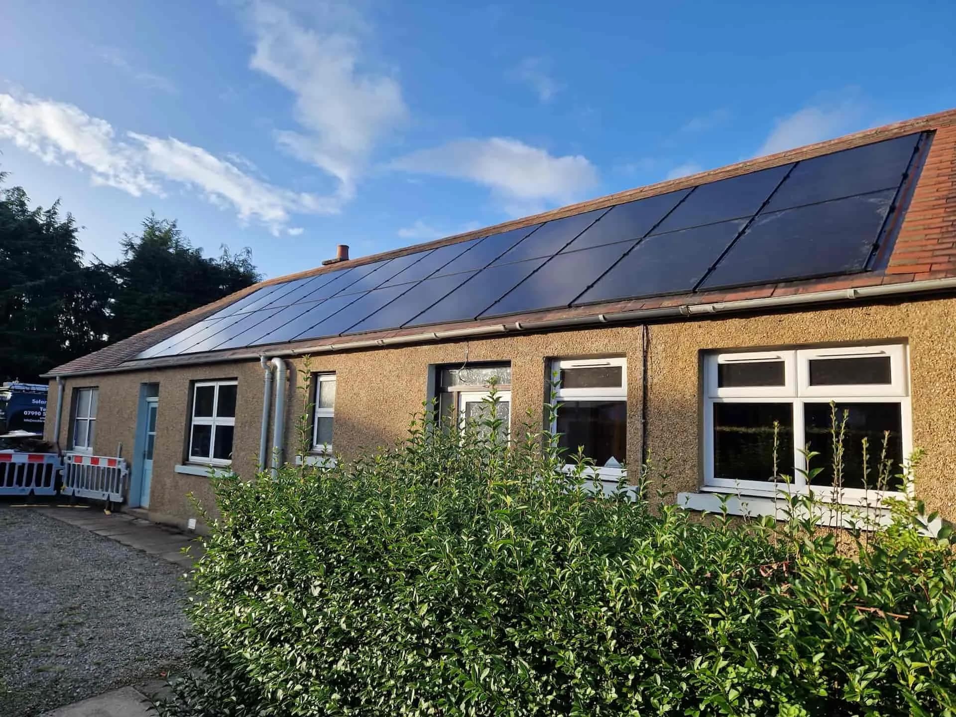 Solar panels installed on a cottage roof in Doune, Stirling