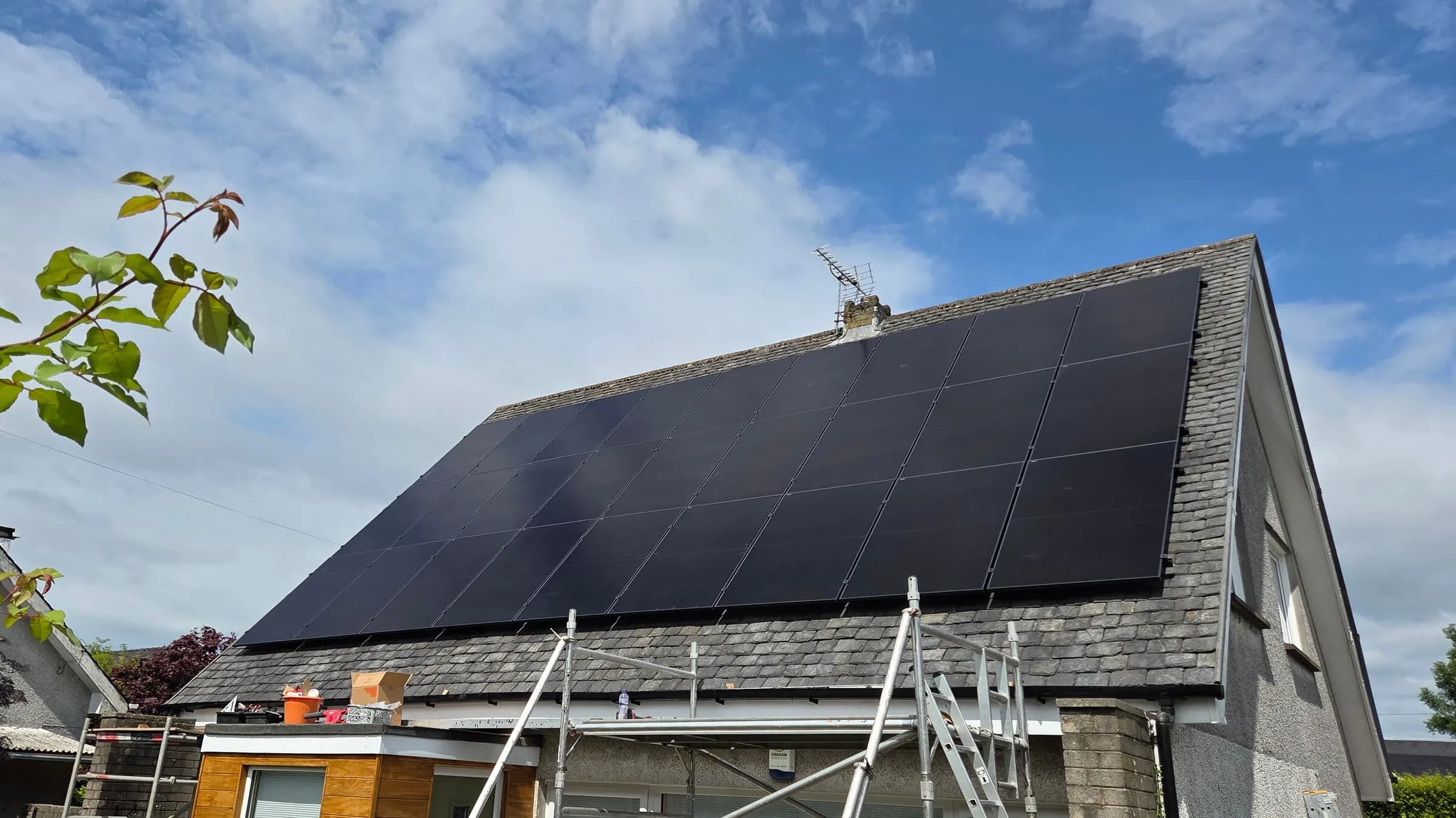 All-black solar panel array installed on a home in Cambuskenneth, Stirling